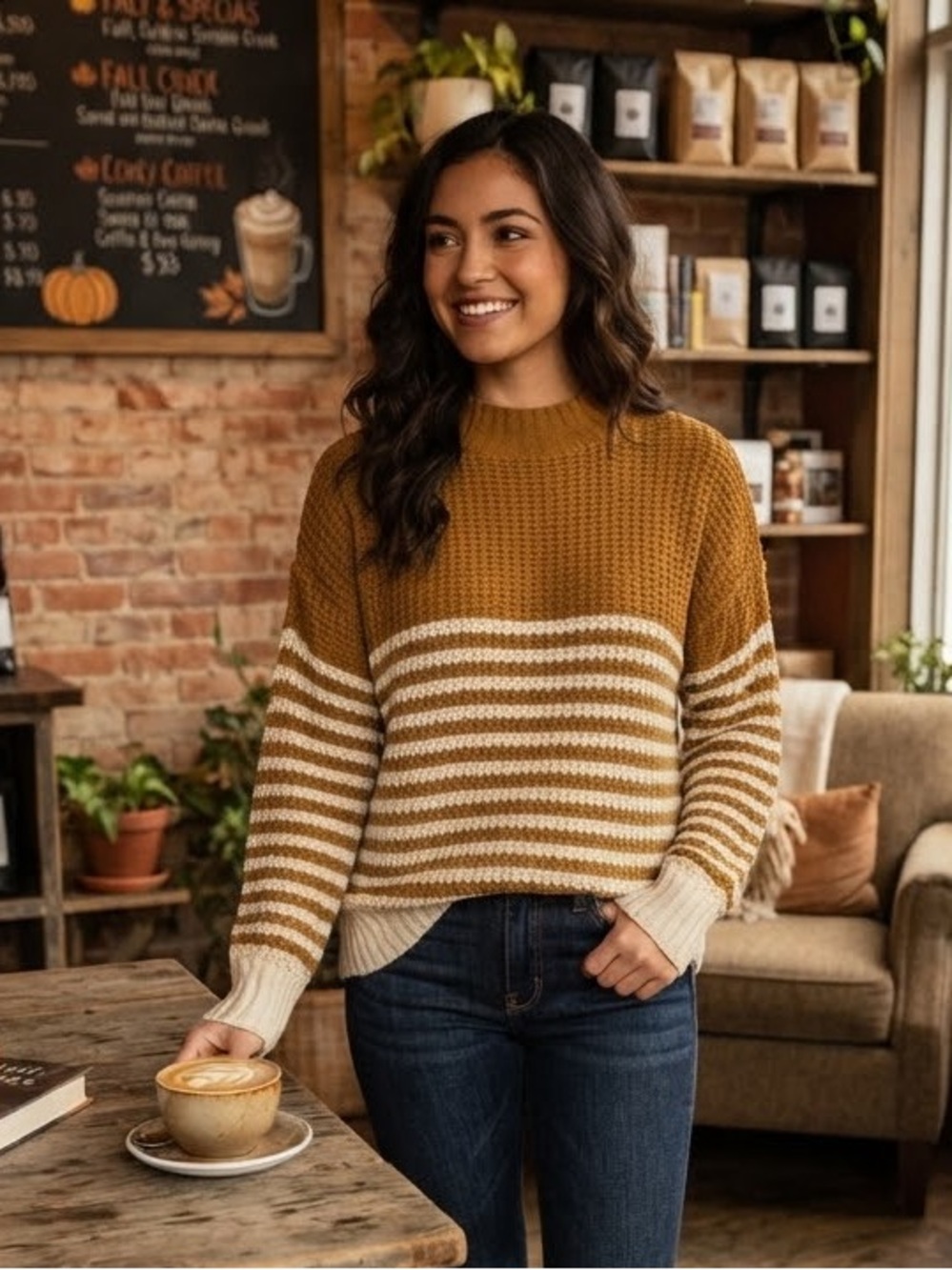 Mockneck Knit Sweater Indian Gold Cream Chenille Long Sleeve Pullover Women’s M